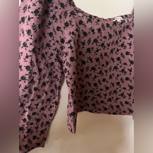 Madewell Seersucker Square-Neck Floral Blouse Long Sleeve Crop - M - Picture 9 of 10